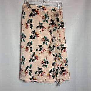 Ted Baker London Floral Ruffle Midi Skirt Blush Pink Womens Size M Career